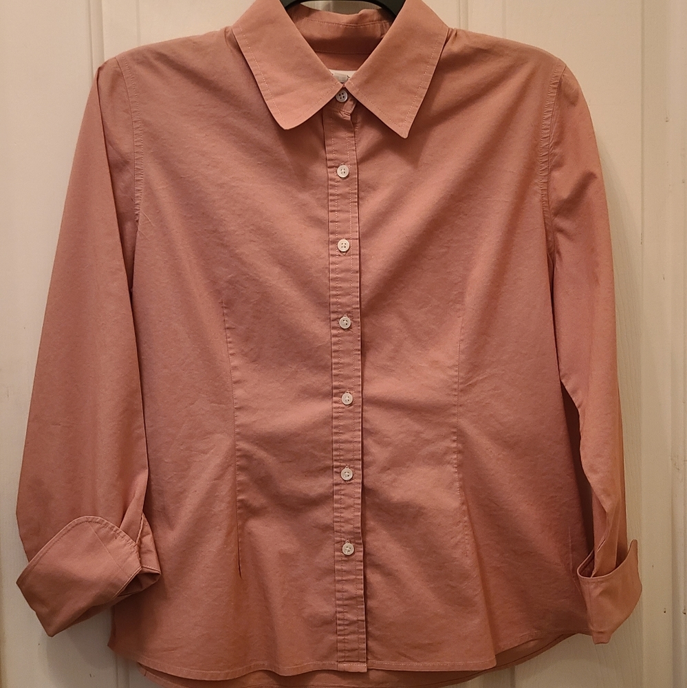 Merona Dusty Pink 3/4 Sleeve Collared Button Up Top Size Medium